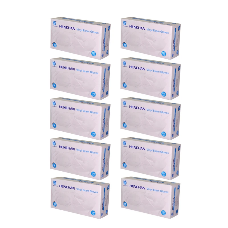 دستکش وینیل غیر پودری هنچان مدل M10 سایز متوسط (M) ده بسته 100 عددی