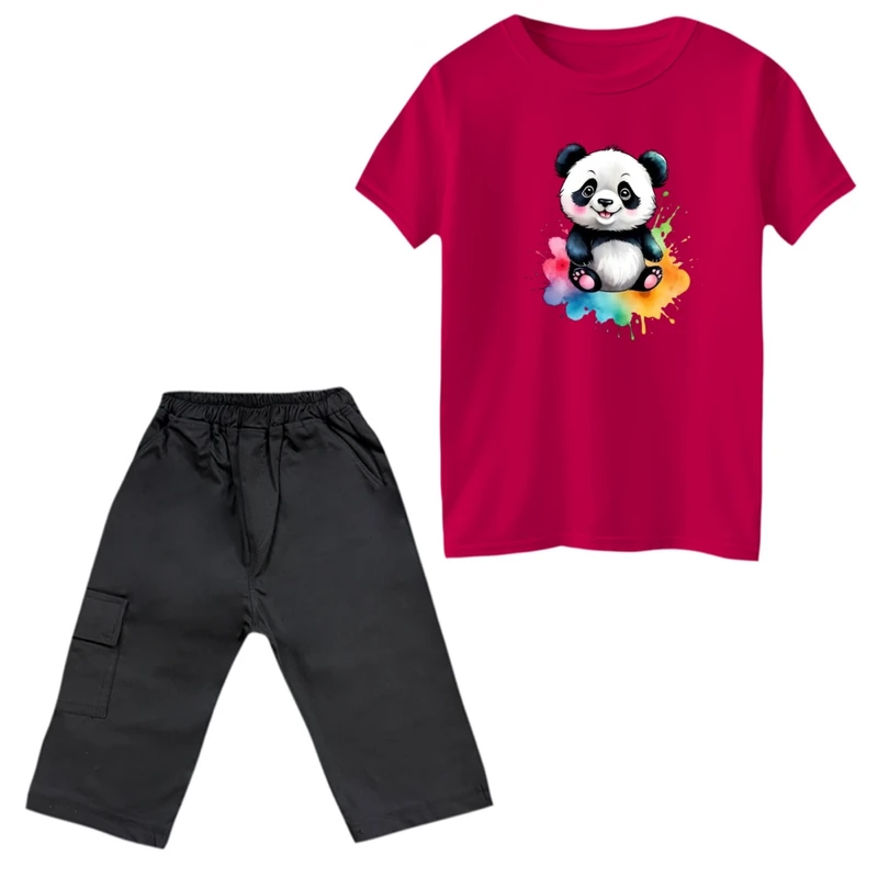 ست تی‌شرت و شلوارک پسرانه مدل پاندا و