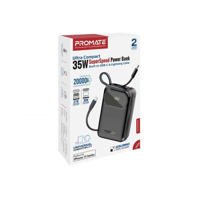 پاوربانک پرومیت مدل POWERPOD-20.BLK ظرفیت 20000 میلی‌آمپرساعت