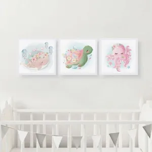 تابلو کودک و نوزاد مدل آبرنگی دریایی کد DV-WPKIDS-SEA001 مجموعه 3 عددی