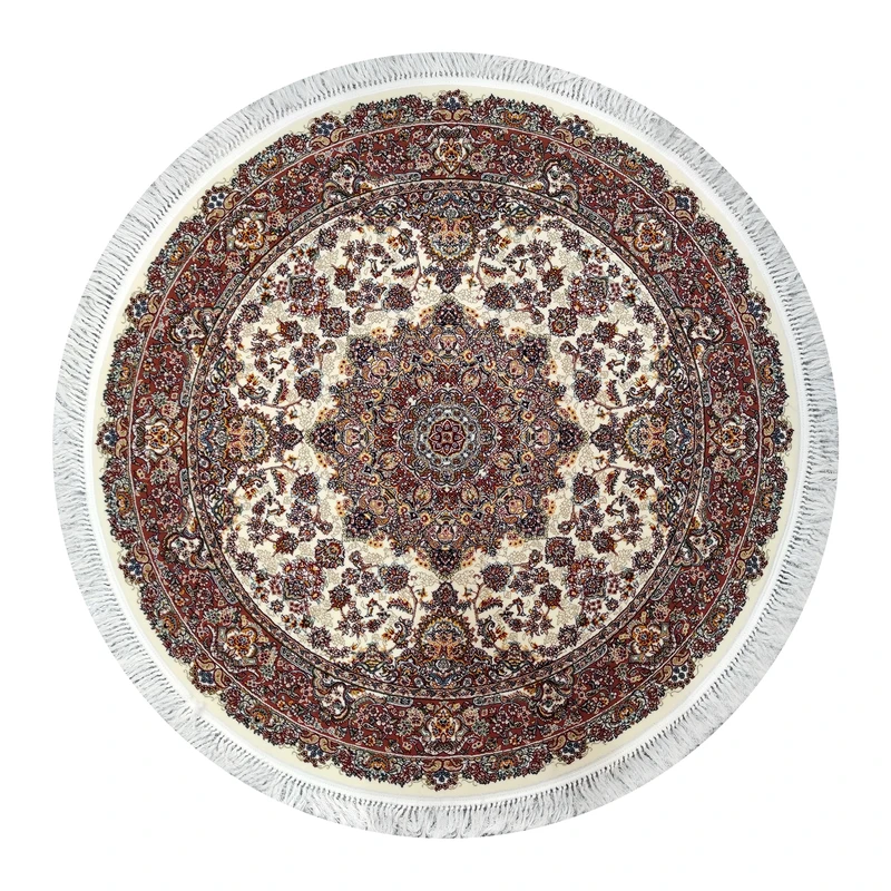 فرش ماشینی 700 شانه فرش مشهد زمینه کرم حاشیه مسی مدل 702033