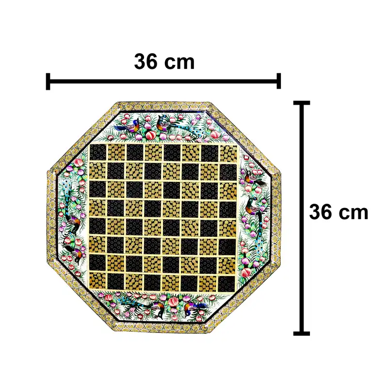 صفحه شطرنج خاتم کاری مدل 8 ضلعی طرح گل و مرغ برجسته کد Octagonal36Gr
