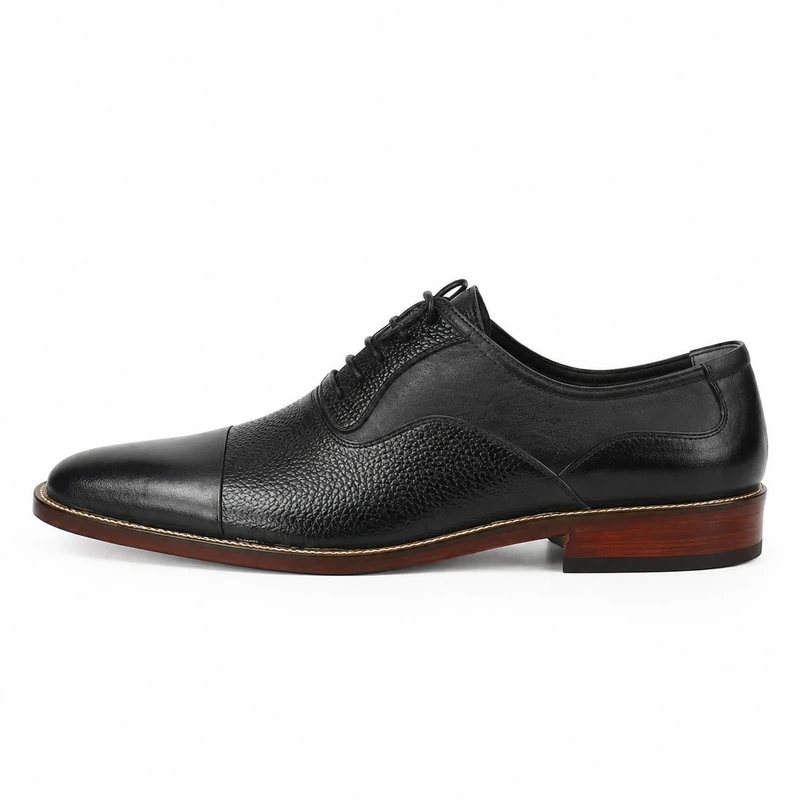کفش رسمی مردانه چرم طبیعی مدل Oxford Cap Toe بنددار با زیره رابر ، سبک، طراحی کلاسیک،  مناسب استفاده اداری، رسمی و مجلسی