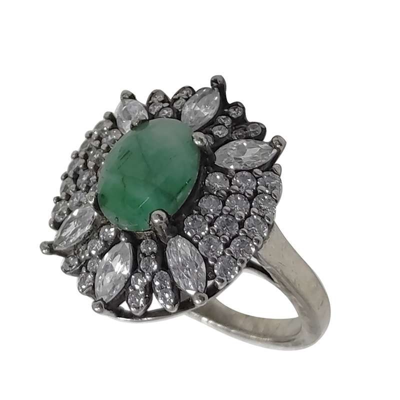 انگشتر نقره زنانه سلین کالا مدل زمرد طبیعی کد Mps-5