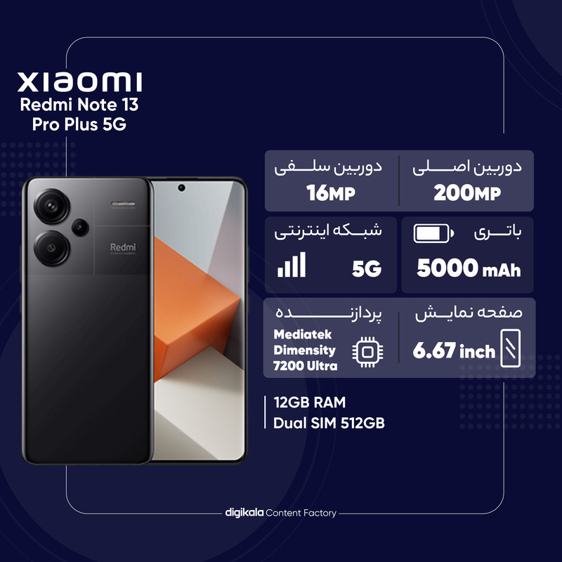 گوشی موبایل شیائومی مدل Redmi Note 13 Pro Plus 5G دو سیم کارت ظرفیت 512 گیگابایت و رم 12 گیگابایت به همراه شارژر 