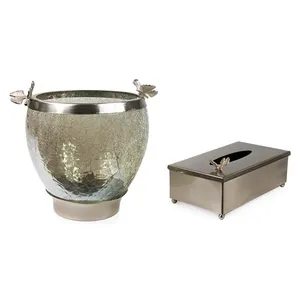 ست سطل و جای دستمال کاغذی مدل شیشه ای
