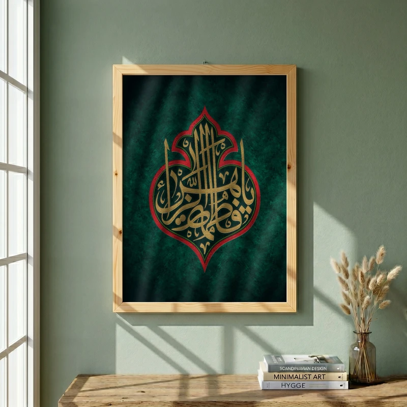 تابلو طرح یا حضرت فاطمه (س) مدل G15570 فریم کرم روشن