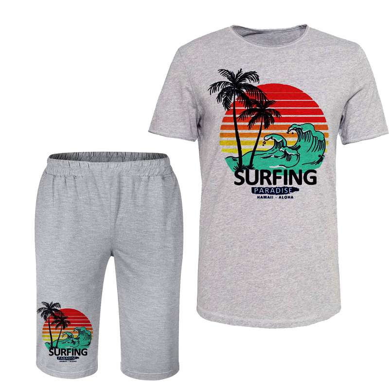 ست تی شرت و شلوارک مردانه مدل هاوایی کد 150 رنگ طوسی