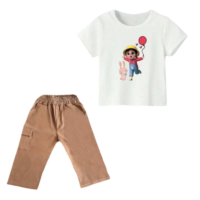 ست تی شرت و شلوارک دخترانه مدل دخترک بادکنک