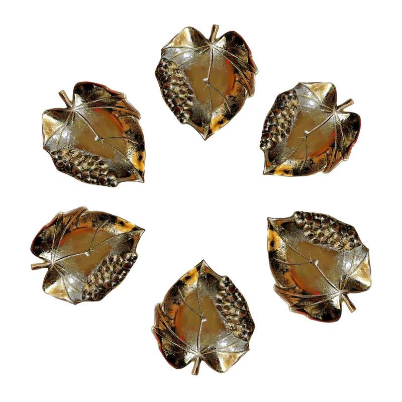 ظروف برنجی طرح برگ مدل هفت سین بسته 6 عددی