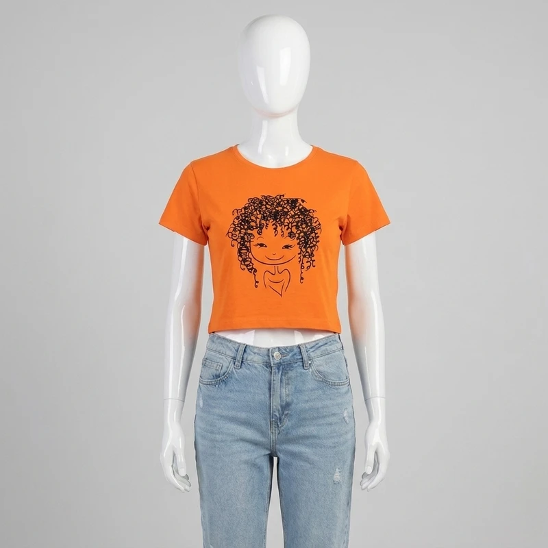 کراپ تی شرت زنانه پنبه مدل Curly girl