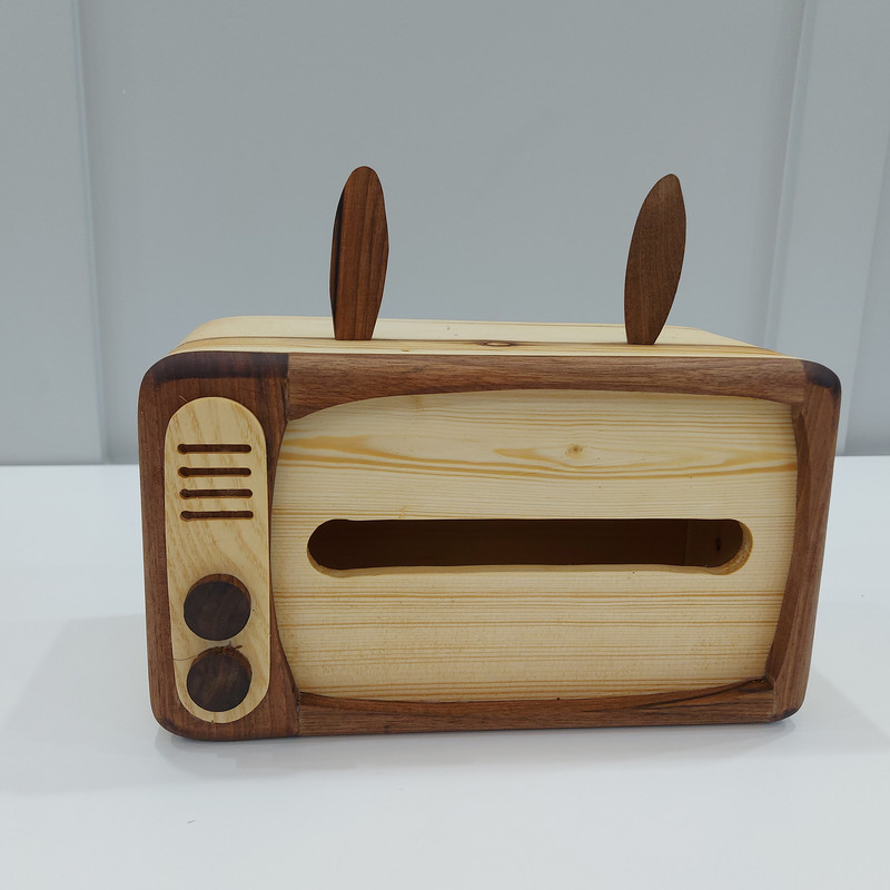 جای دستمال کاغذی مدل چوبی طرح تلوزیون قدیمی جای دستمال کاغذی مدل چوبی طرح تلوزیون قدیمی