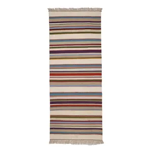 گلیم دستبافت یک و نیم مدل دکوراتیو کد 4040921 زمینه کرم