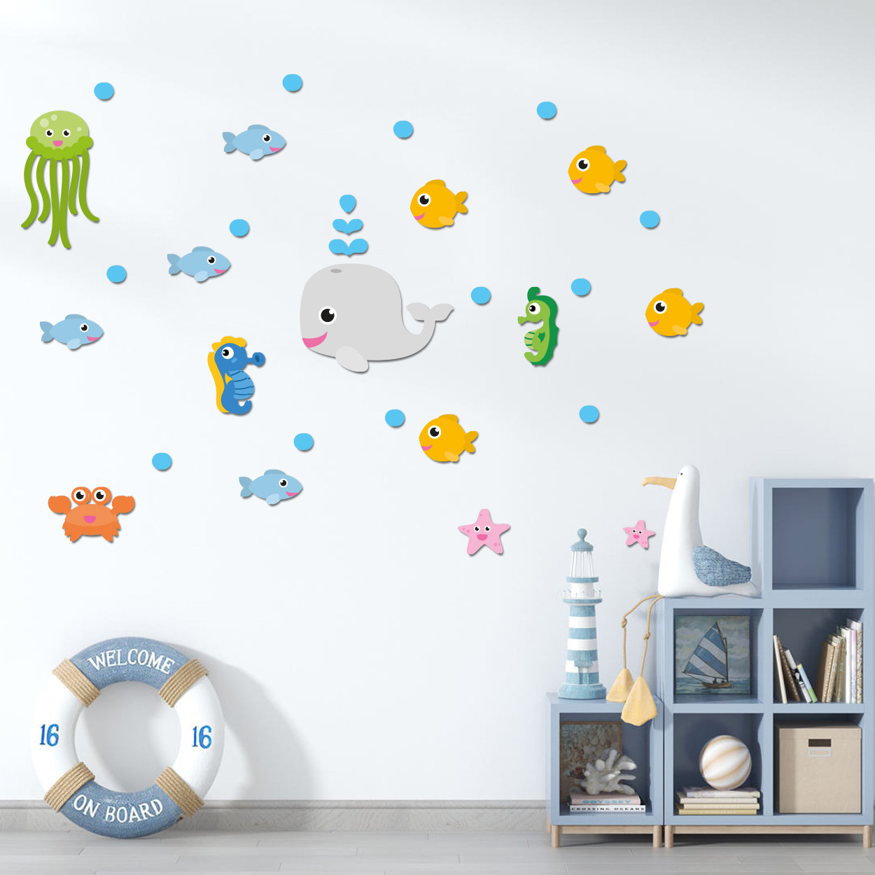 استیکر چوبی کودک باروچین مدل ماهی های رنگارنگ کد 1248