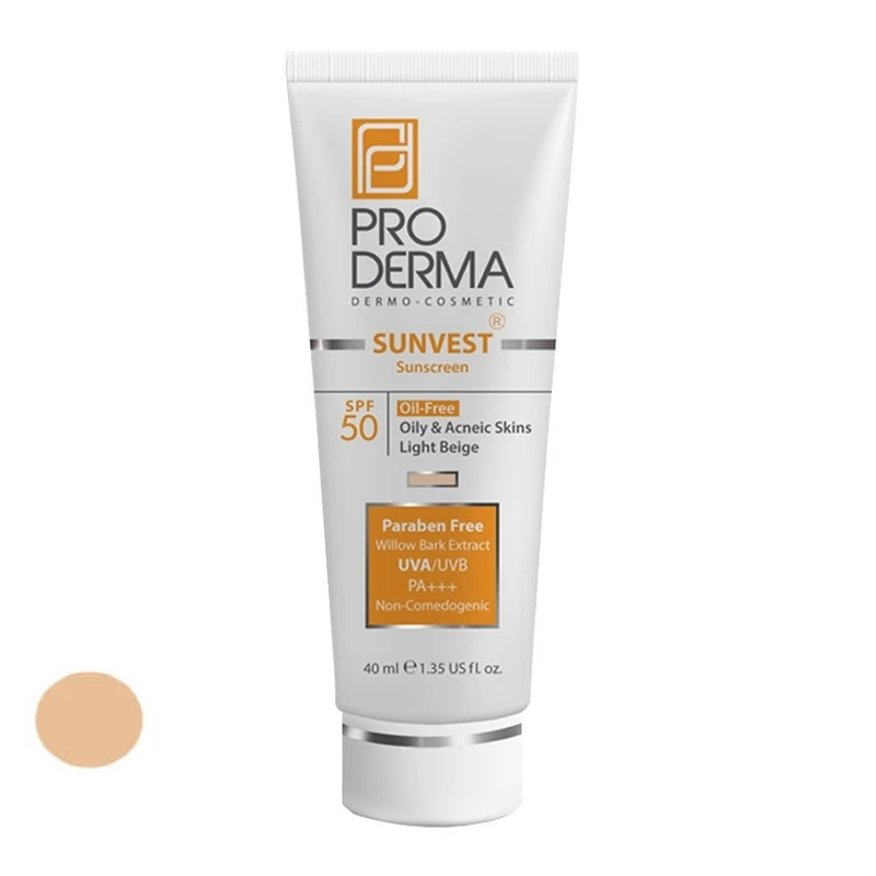کرم ضدآفتاب رنگی پرودرما SPF50 مدل 01، مناسب پوست‌های چرب، حجم 40 میلی‌‌لیتر