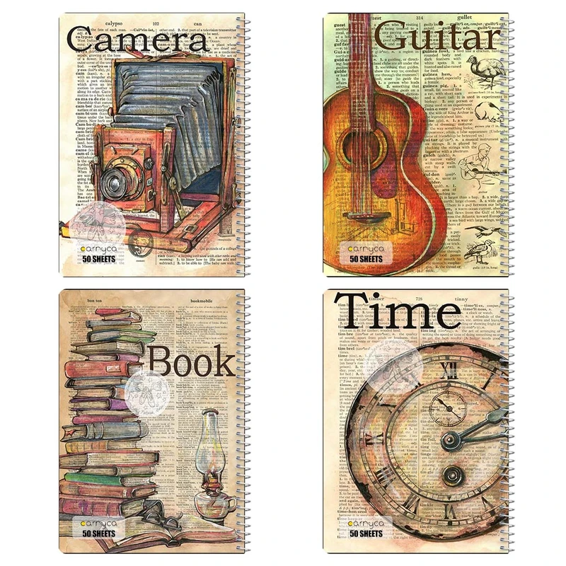 دفتر نقاشي 50 برگ کارنيکا طرح روزنامه وینتج Vintage Newspaper کد 17826 مجموعه 4 عددی