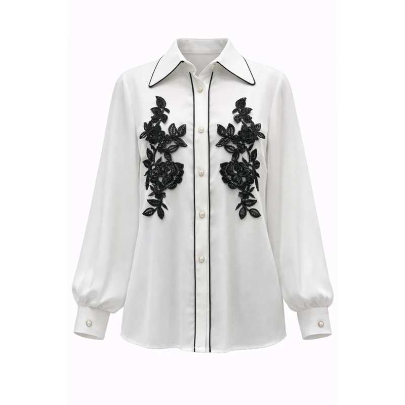 شومیز آستین بلند یقه برگردان زنانه مدل سوزان