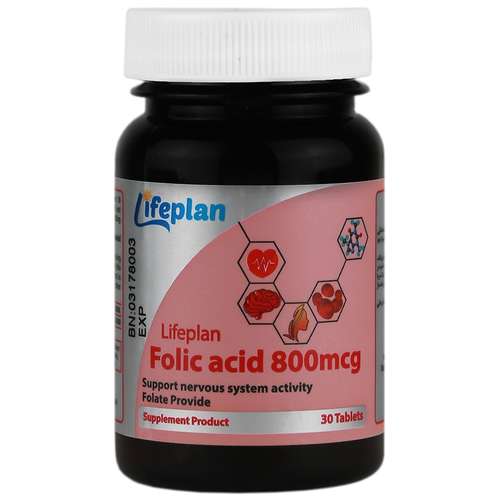 قرص فولیک اسید 800 میکرو گرم لایف پلن بسته 30 عددی