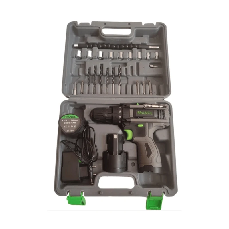 دریل پیچ گوشتی سه نظام 10 میلی متر 12ولت فرانول مدل FCD-12 مجموعه 26 عددی