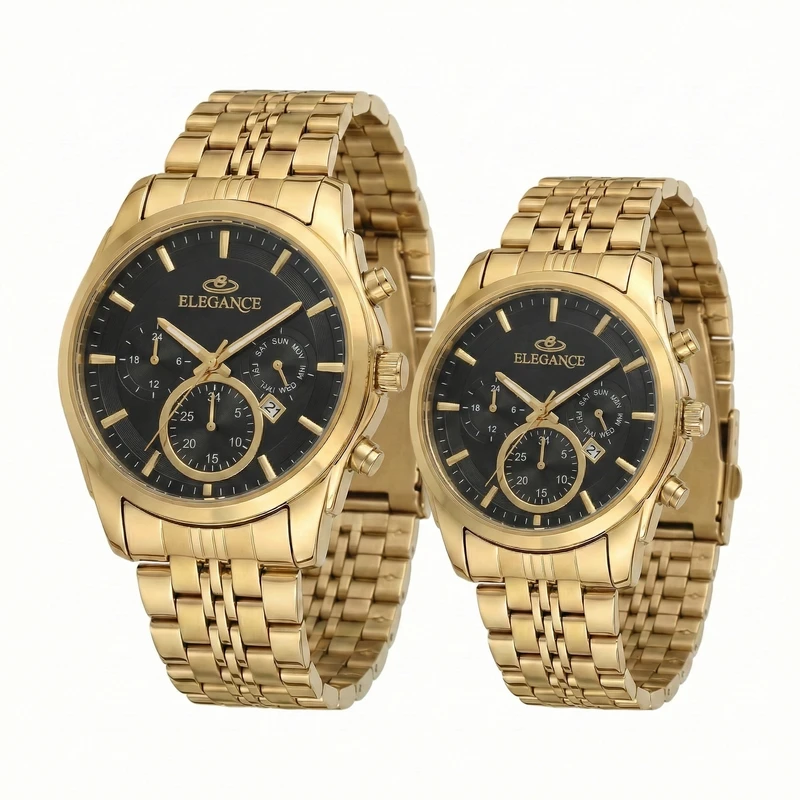 ست ساعت مچی عقربه‌ای کوارتز زنانه و مردانه الگانس مدل کلاسیک اسپرت کد EG006