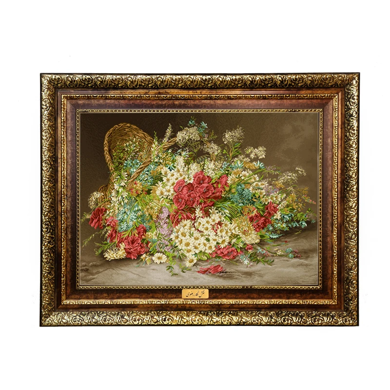 تابلو فرش ماشینی نقش نگار رضوی طرح گل کد 2089KH