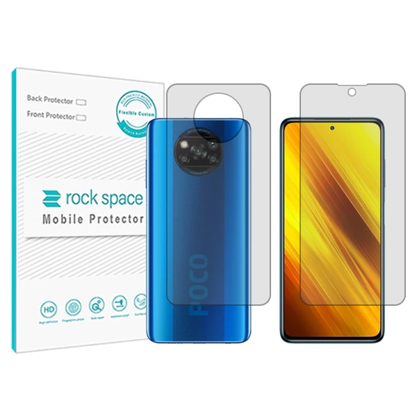 محافظ صفحه نمایش شفاف راک اسپیس مدل Anti Shock مناسب برای گوشی موبایل شیائومی Poco X3 به همراه محافظ پشت گوشی