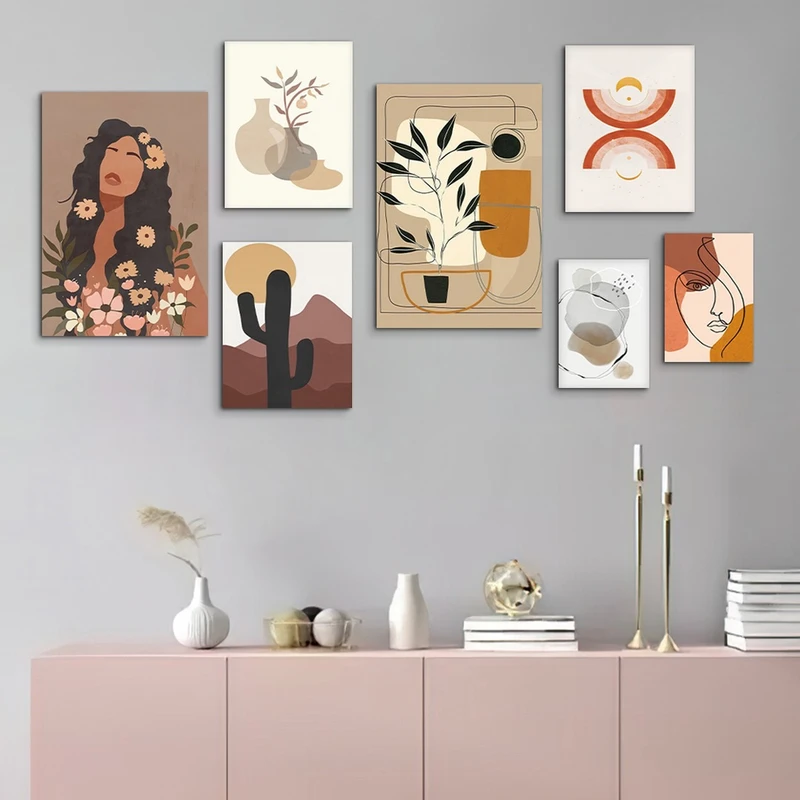 تابلو شاسی بکلیت طرح نقاشی مینیمال دخترانه مدل SH-970 مجموعه 7 عددی