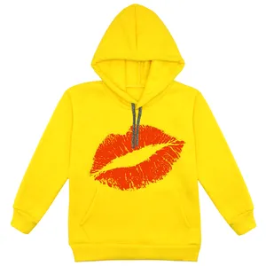 هودی دخترانه مدل لب F43 رنگ زرد