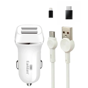 شارژر فندکی 30 وات ارلدام مدل ES-125 به همراه کابل تبدیل USB به microUSB / لایتنینگ / USB-C