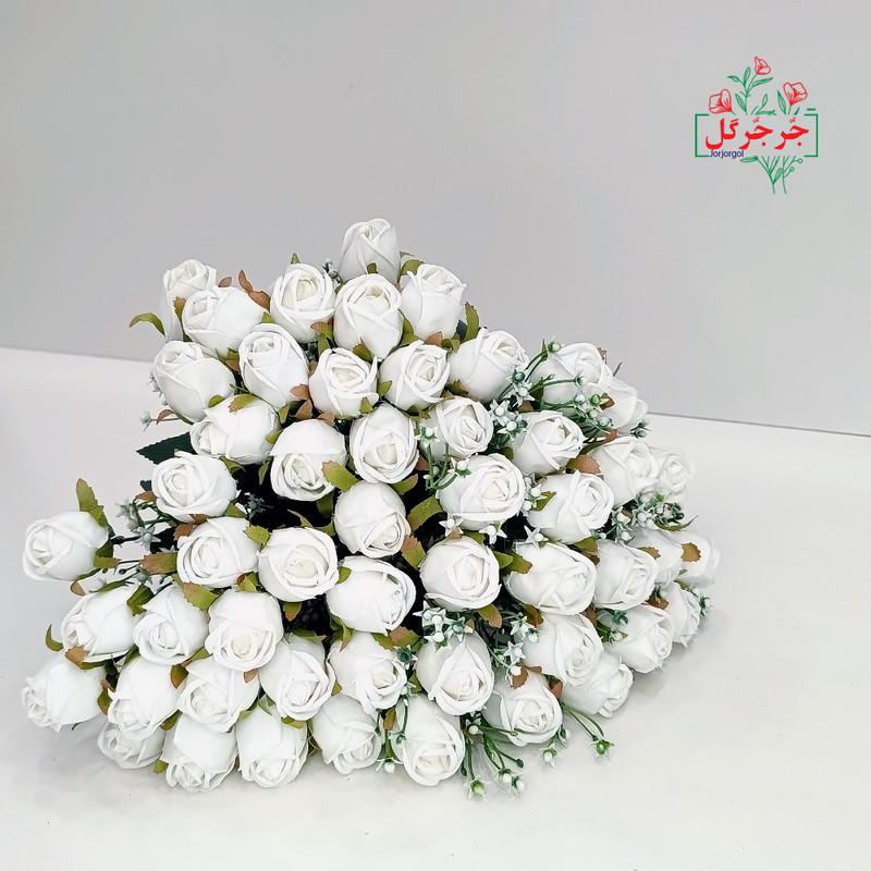 گل مصنوعی جُرجُرگل مدل بوته رز خامه ای 20 بازو