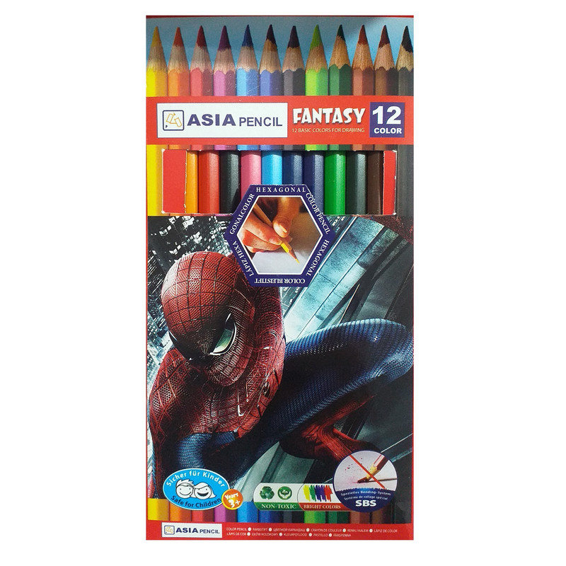 مداد رنگی 12 رنگ آسیا مدل مرد عنکبوتی کد 001