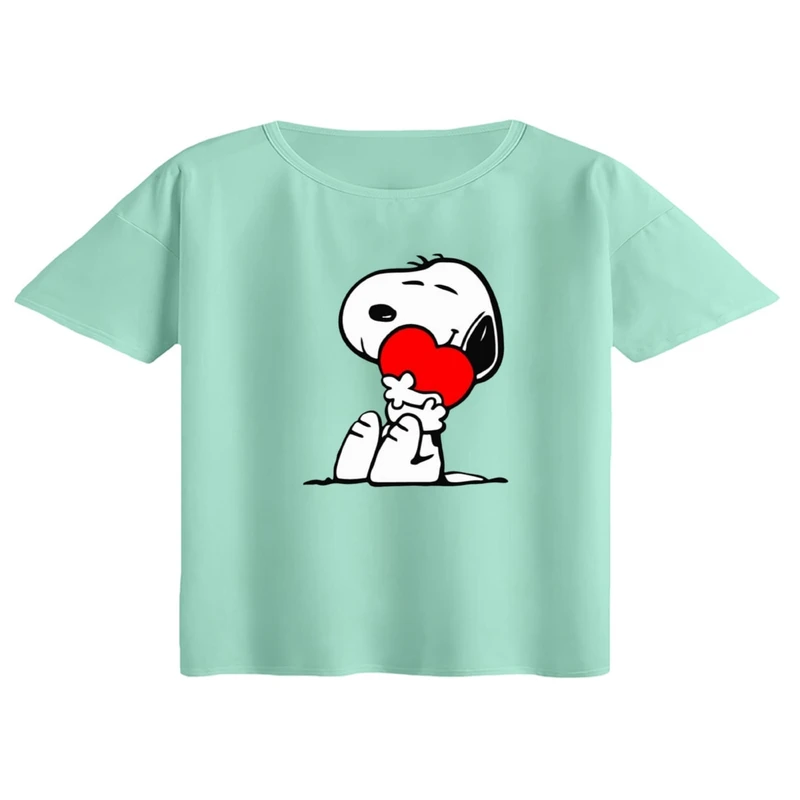 کراپ تی‌شرت آستین کوتاه زنانه مدل اسنوپی کد ۲۰ رنگ سبز روشن