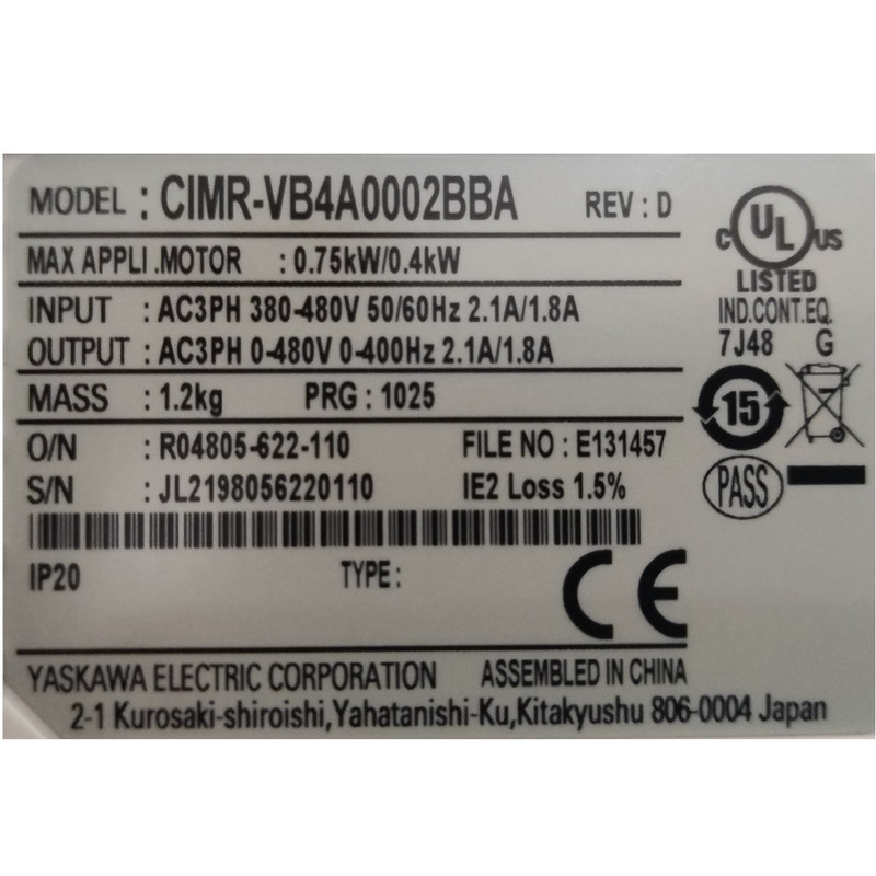 اینورتر یاسکاوا مدل V1000 کد CIMR-VB4A0002 ظرفیت 0.4 کیلووات