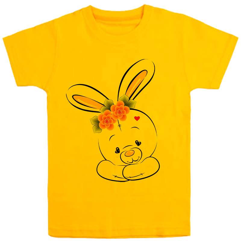 تی شرت آستین کوتاه دخترانه مدل خرگوش D92 رنگ زرد
