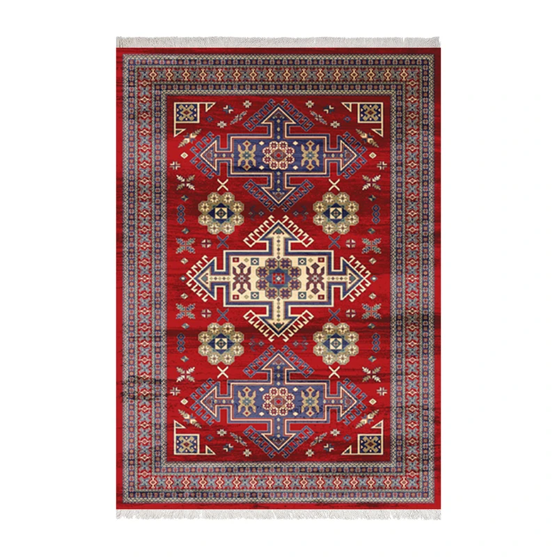 فرش ماشینی 1000 شانه زانیس زمینه قرمز حاشیه سرمه ای مدل چاپی