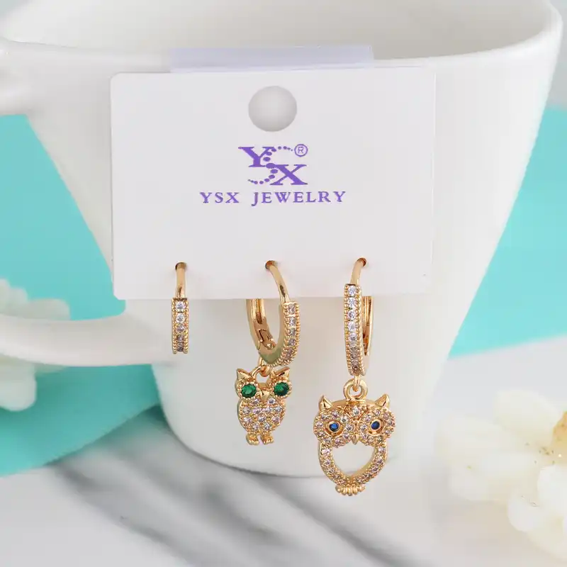 گوشواره زنانه وای اس ایکس مدل جغد کد ear651 بسته سه عددی