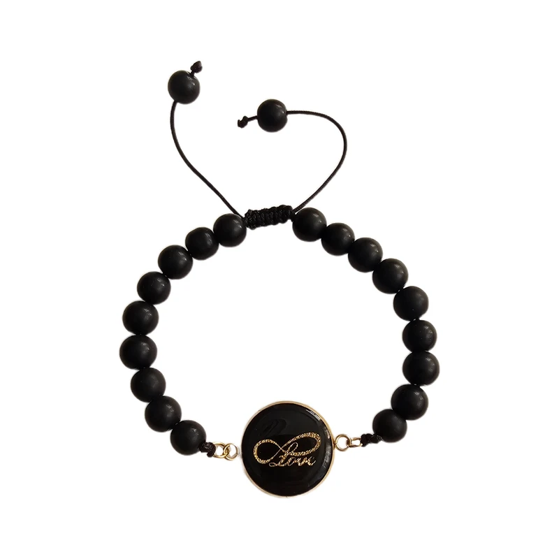 دستبند مهره ای زنانه مدل رزینی طرح بینهایت عشق