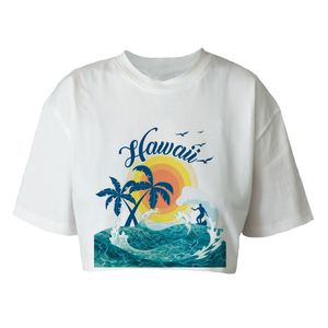 تی شرت آستین کوتاه زنانه مدل هاوایی  کد P46 رنگ سفید