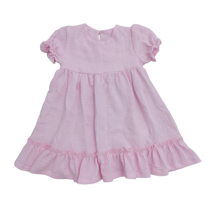 پیراهن آستین کوتاه یقه گرد دخترانه مدل موسلین