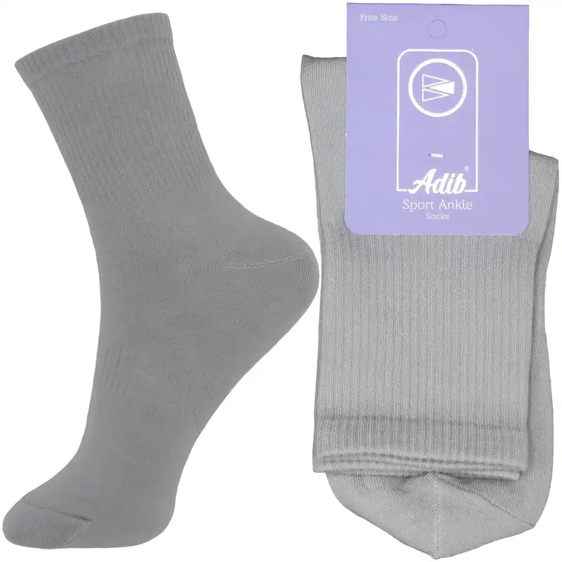 جوراب ورزشی زنانه ادیب مدل اسپرت کش انگلیسی رنگ نقره ای بسته 2 عددی