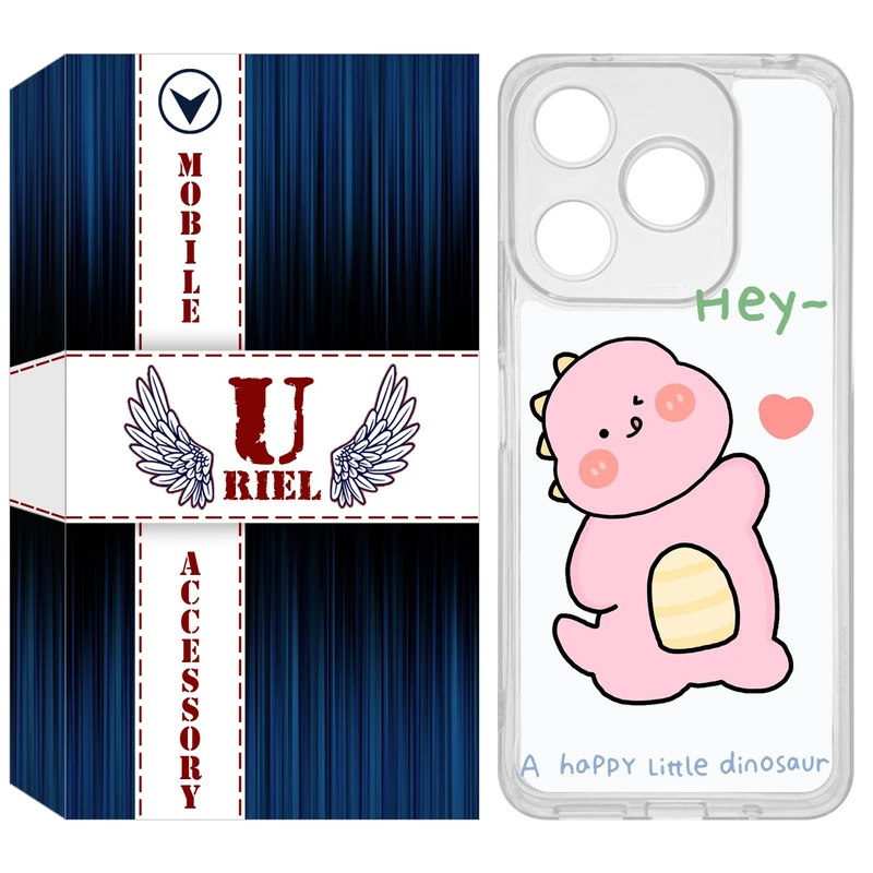 کاور یوریل مدل Clear کد 26 طرح دایناسور صورتی مناسب برای گوشی موبایل شیائومی Redmi 13X / 13 / Poco M6 4G