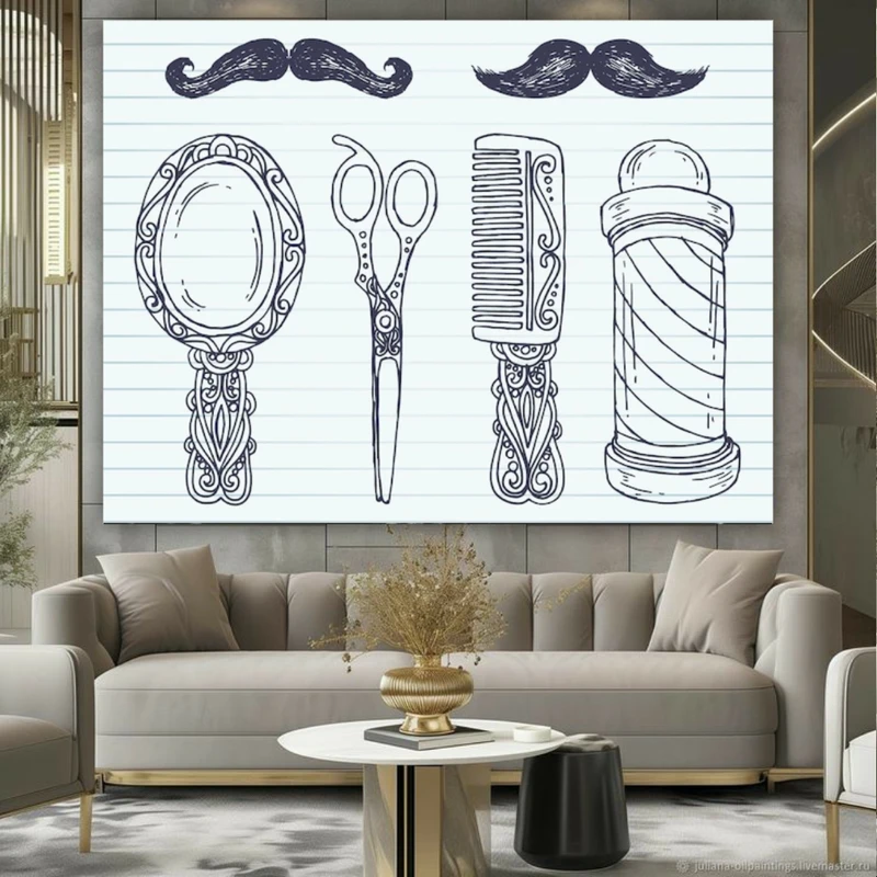 تابلو بوم طرح ابزار آرایشگاه مردانه  کد N111