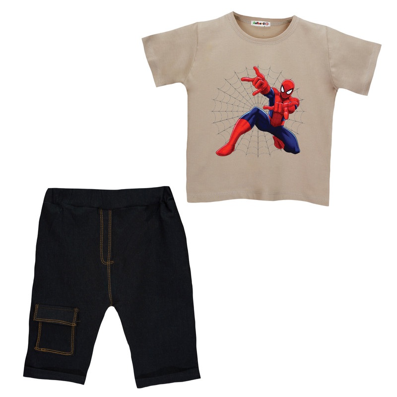 ست تی شرت آستین کوتاه و شلوارک پسرانه مدل مرد عنکبوتی