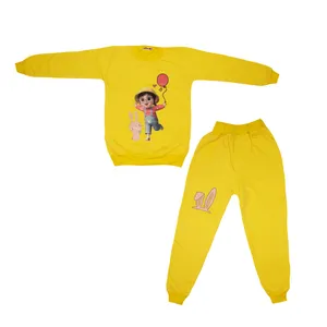 ست سویشرت و شلوار دخترانه مدل دورس تو کرکی طرح دخترک و خرگوش رنگ زرد