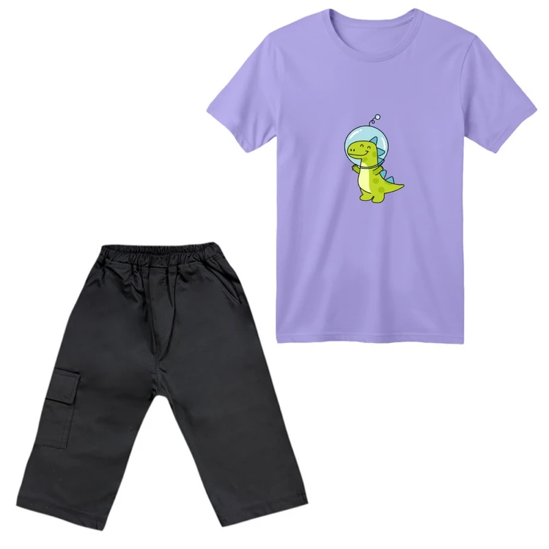ست تی‌شرت آستین کوتاه و شلوارک پسرانه مدل دایناسور کد 02