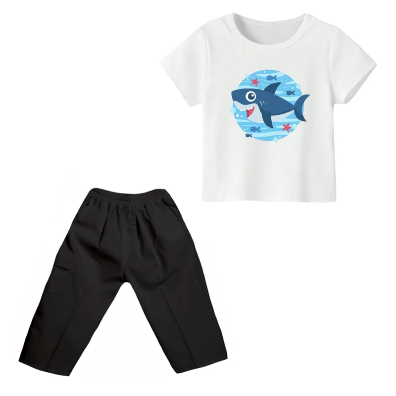 ست تی شرت و شلوارک پسرانه مدل کوسه کد ۱۱