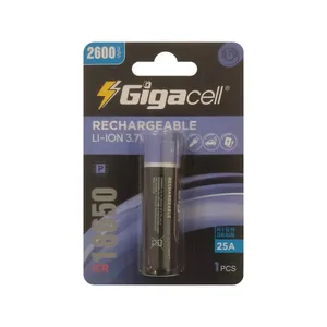 باتری لیتیوم-یون قابل شارژ 18650 دارای برد و محافظ گیگاسل مدل 2600-10c میلی آمپر سر تخت