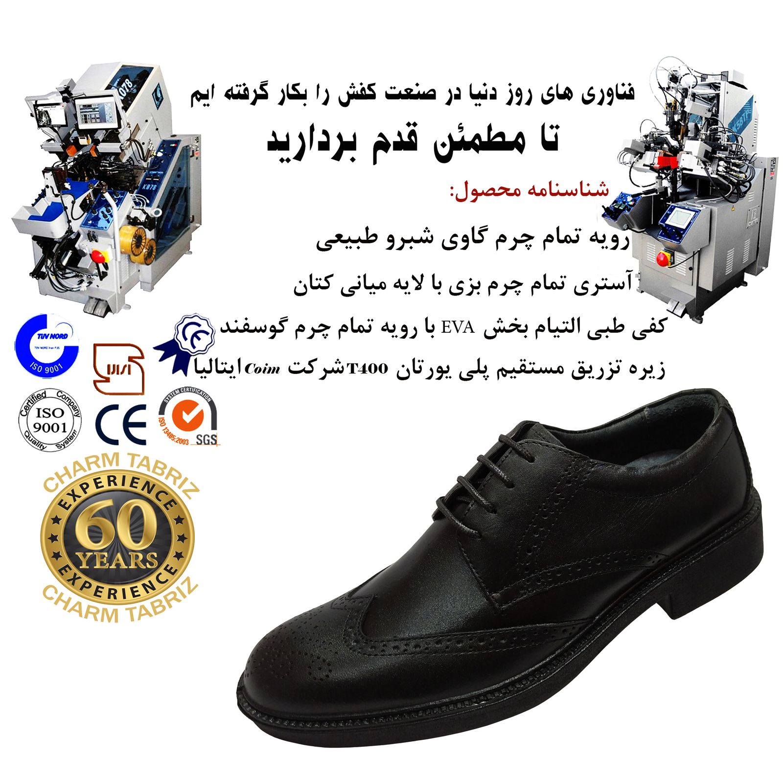 کفش مردانه چرم تبریز مدل هشترک رنگ مشکی -  - 6