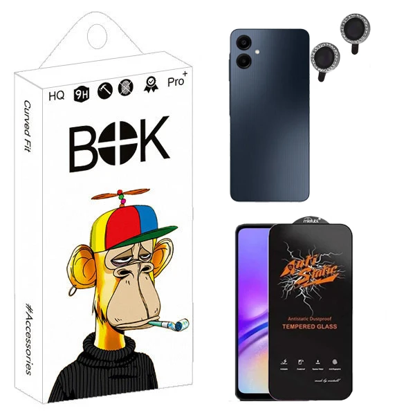 محافظ صفحه نمایش بوک مدل Antistatic Glavers مناسب برای گوشی موبایل سامسونگ Galaxy a06 به همراه محافظ لنز نگینی