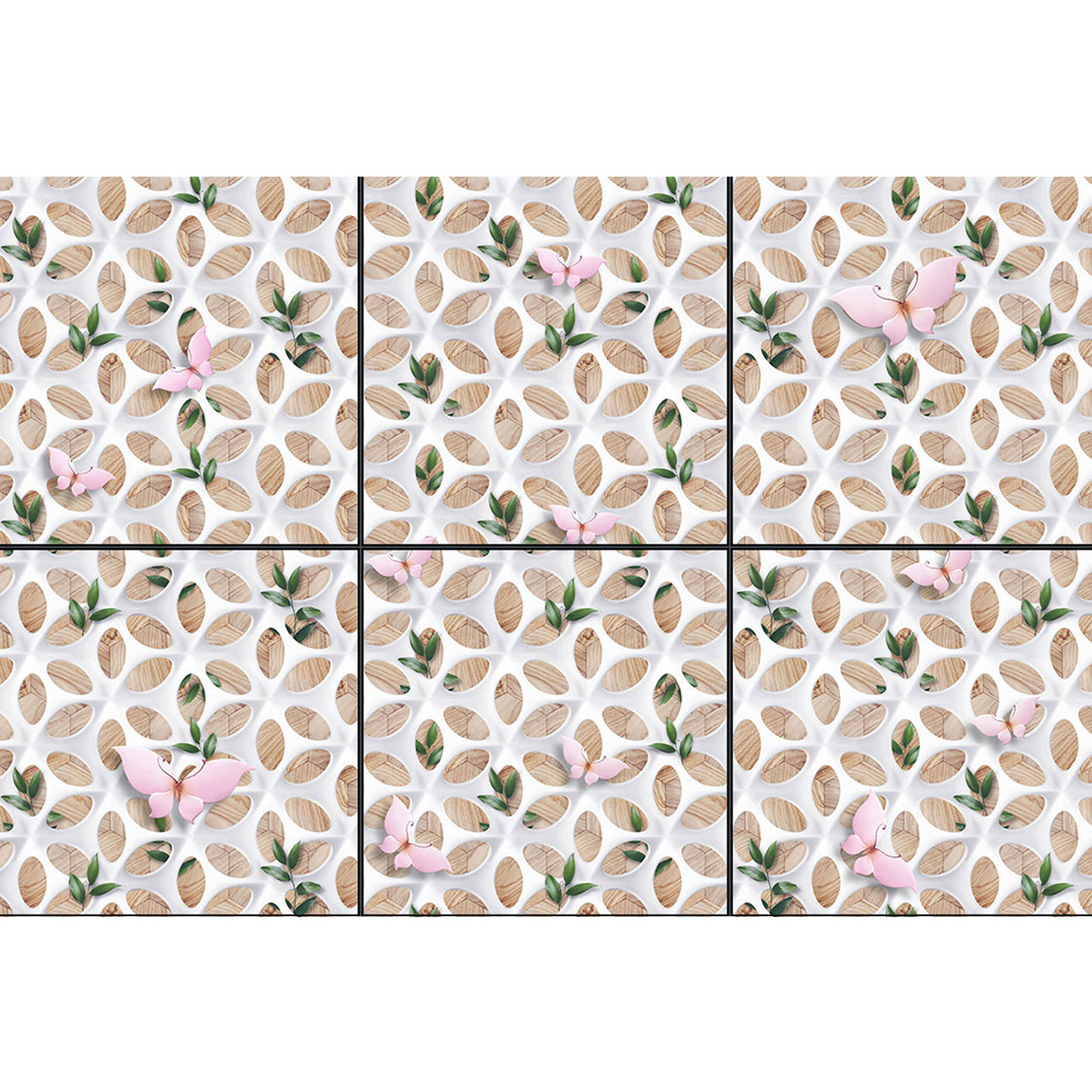 تایل سقفی آسمان مجازی طرح پروانه ها و برگ کد 420 سایز 60x60 سانتی متر مجموعه 6 عددی